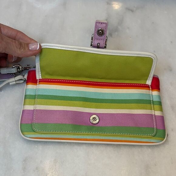 Coach Hampton Multi Color Striped Pouch Clutch Wristlet - Picture 9 of 16